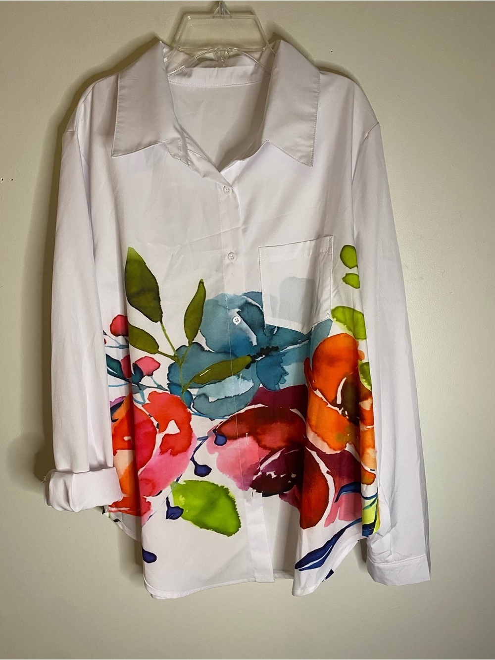 Women’s White Button-Up Shirt with Multicolor Floral Print